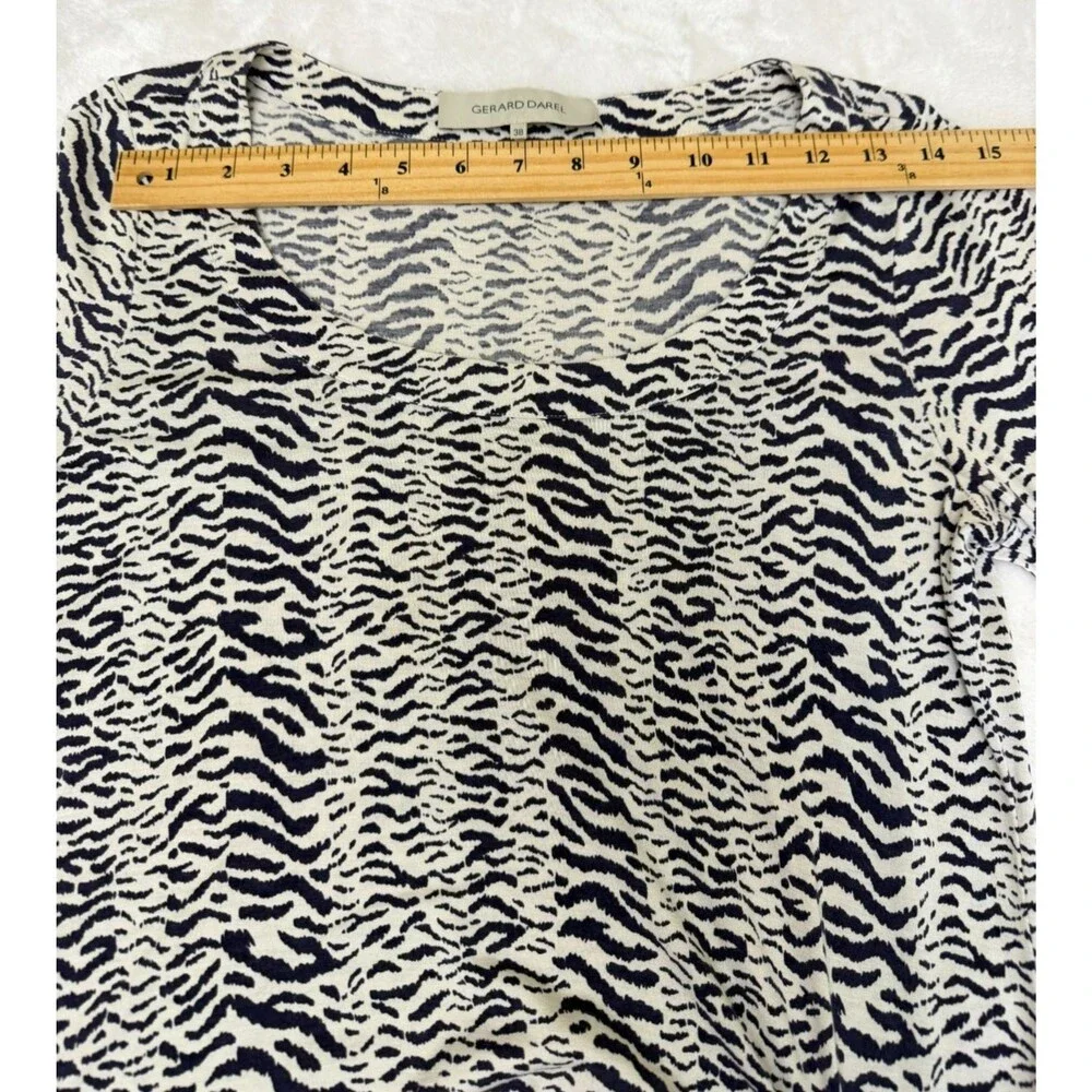 Gerard Darel Zebra Print Silk Cotton Ruched Side Tie Dress Size 38/US 6 France
